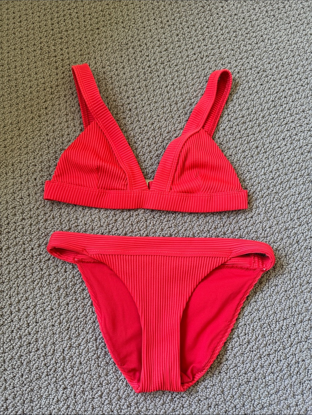 Hollister Ribbed Coral-Red Bikini Set